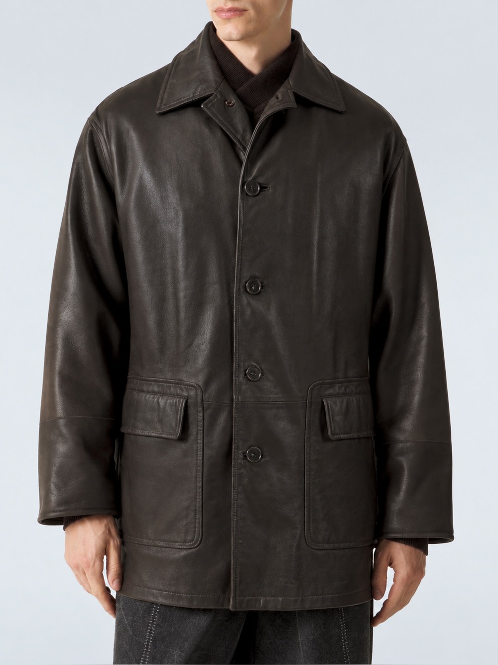 Hickey Freeman Shearling Leather Car Coat Jacket Blazer Removable Liner Brown L